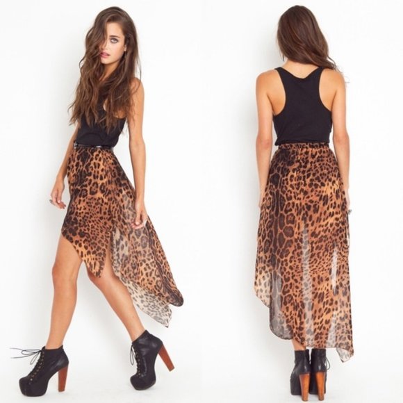 UNIF GET IT LEOPARD PRINT HI LO SKIRT - Picture 1 of 11